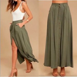 Army green maxi skirt
